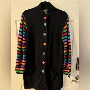 90’s VTG Bob Mackie Wearable Art Rainbow Striped Duster Cardigan Sweater Jacket